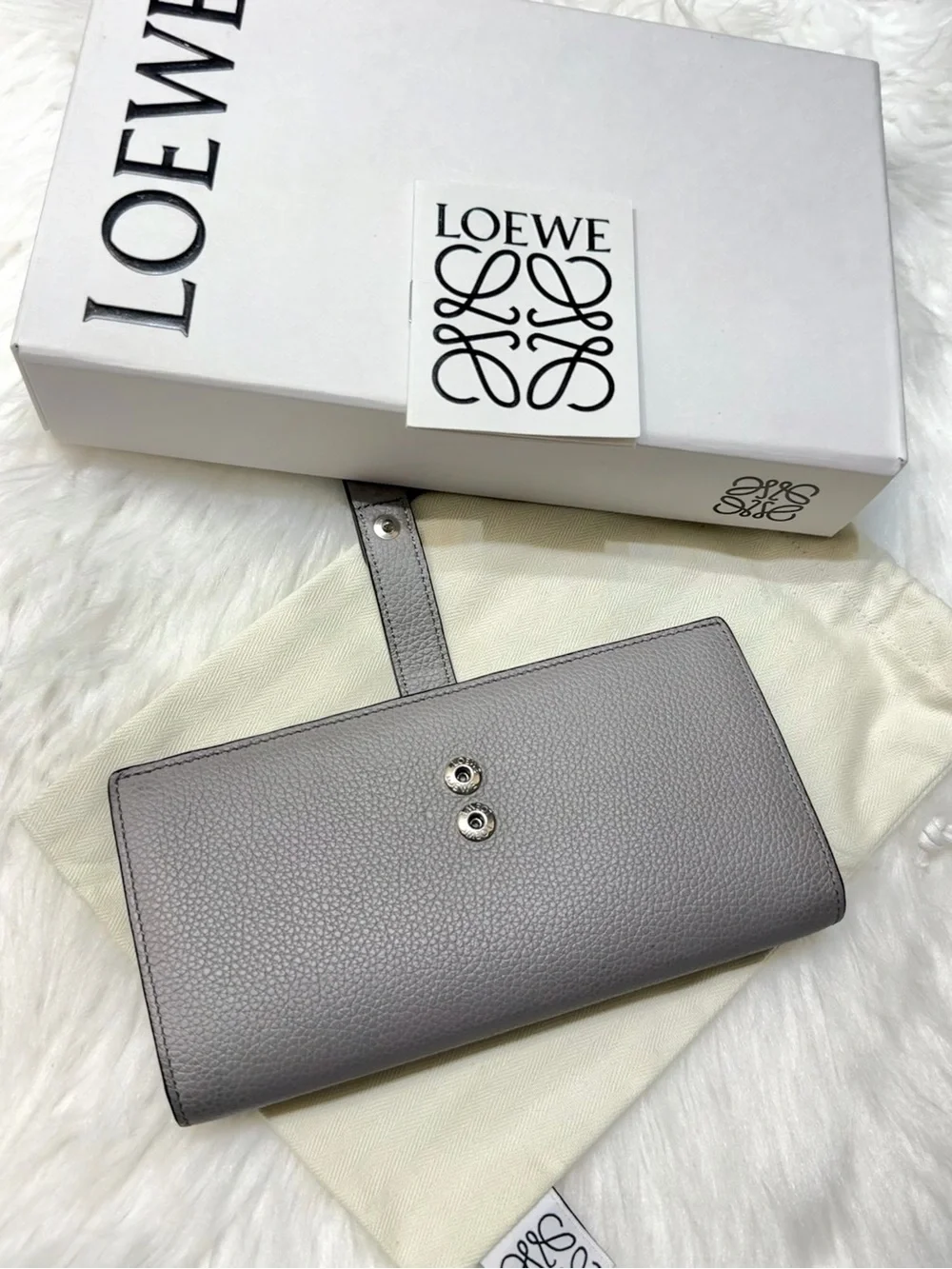 Loewe Anagram Pearl Gray Pale Green Vertical Bifold Wallet